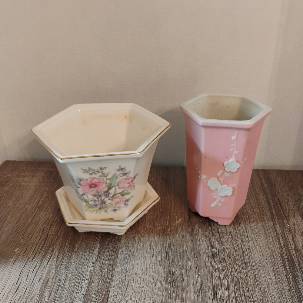 Vintage Fine China Ceramic Planter Set